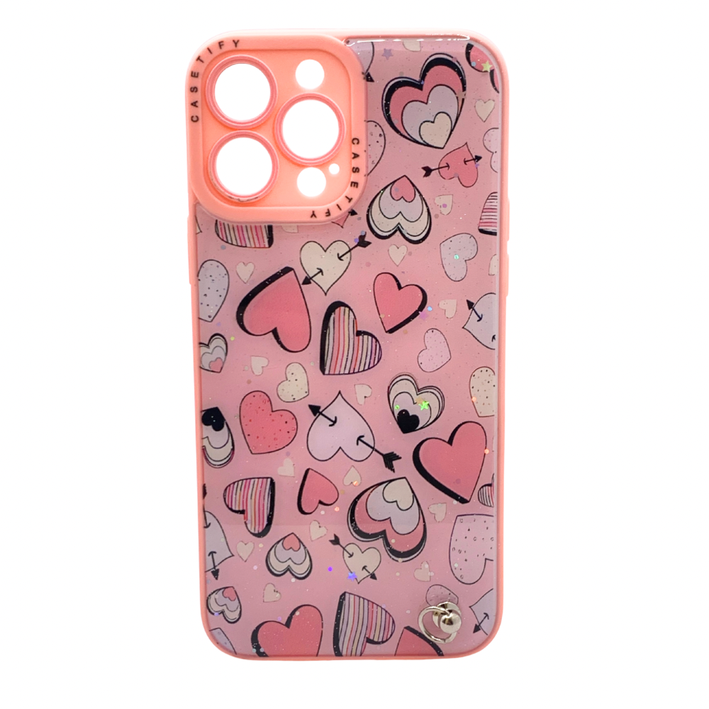 Carcasa Para iPhone 13 Pro Max Corazones Con Brillo