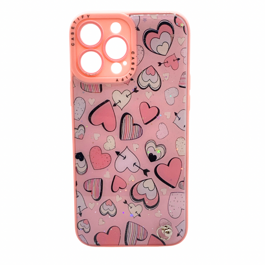 Carcasa Para iPhone 13 Pro Max Corazones Con Brillo