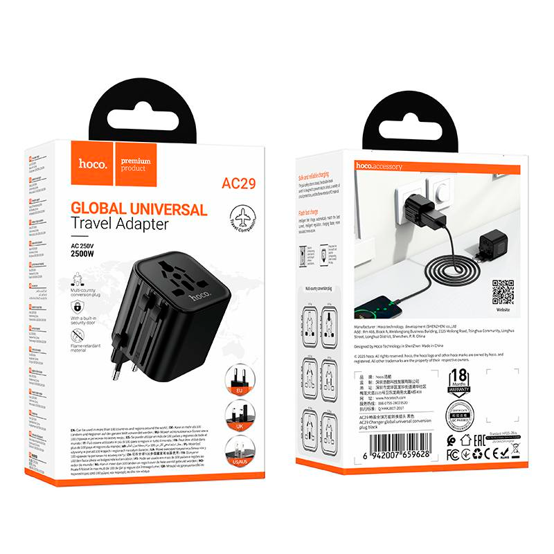 ADAPTADOR UNIVERSAL HOCO AC29 NEGRO