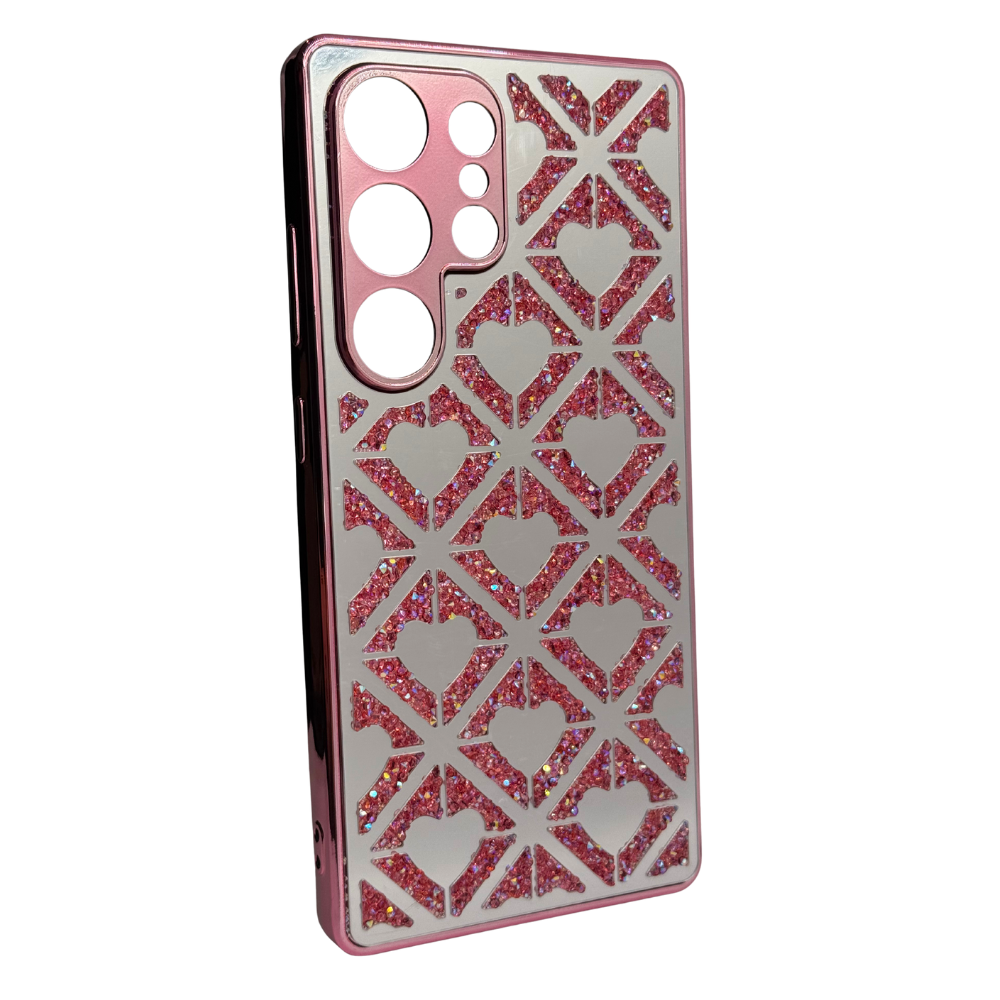 Carcasa para S25 Ultra con Efecto Espejo y Corazones Diamantados