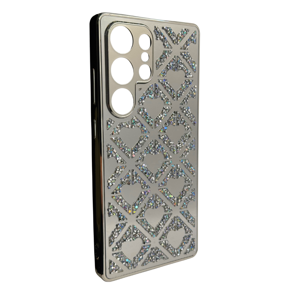 Carcasa para S25 Ultra con Efecto Espejo y Corazones Diamantados