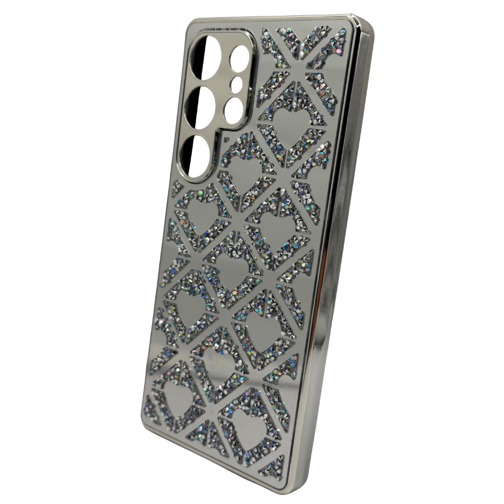 Carcasa para S25 Ultra con Efecto Espejo y Corazones Diamantados
