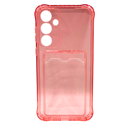 Funda Tarjetero Samsung A35 - Carcasa Transparente Rosa con Ranura para Tarjetas