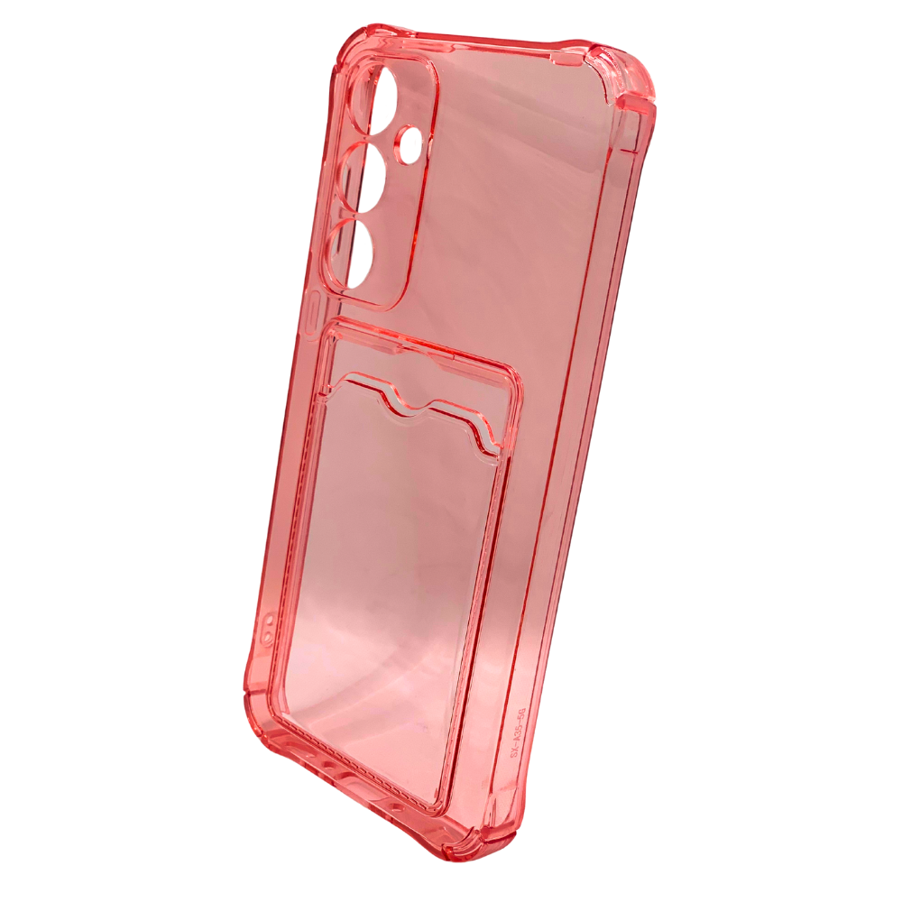 Funda Tarjetero Samsung A35 - Carcasa Transparente Rosa con Ranura para Tarjetas