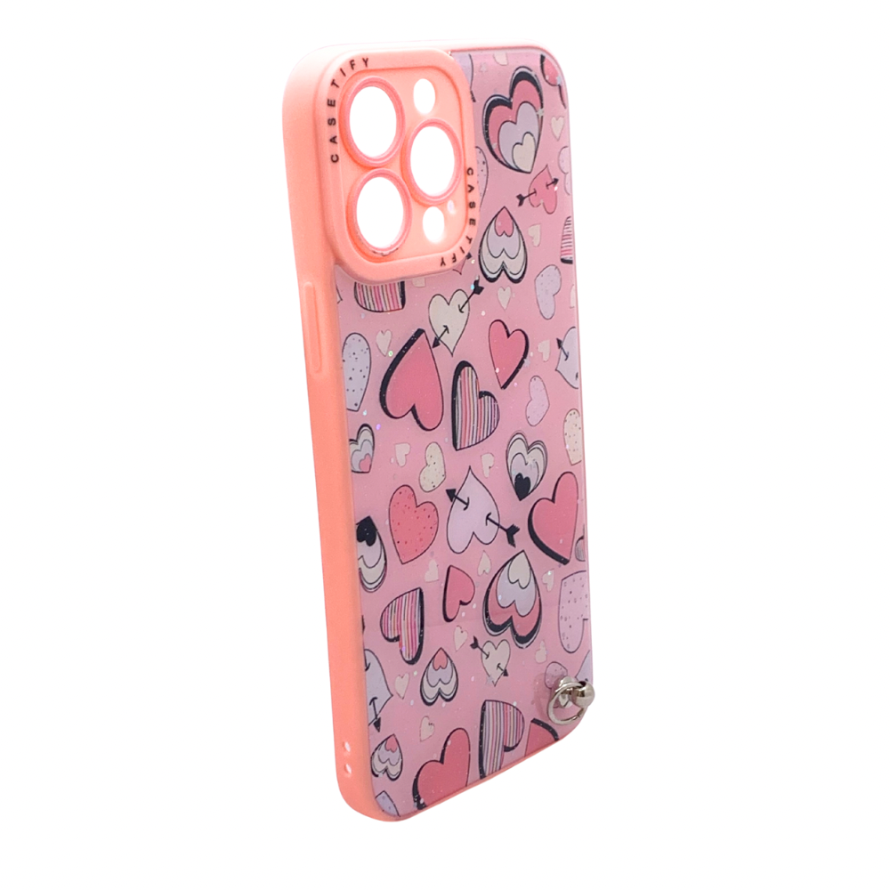Carcasa Para iPhone 13 Pro Max Corazones Con Brillo