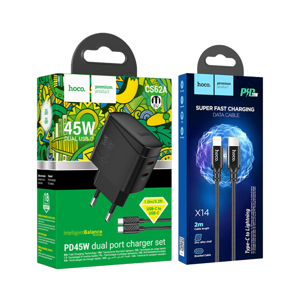 Cargador Rápido Dual USB-C HOCO CS62A | 45W Total