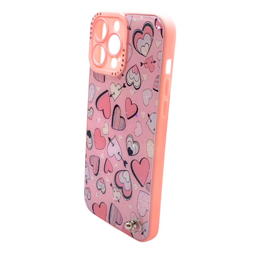 Carcasa Para iPhone 13 Pro Max Corazones Con Brillo