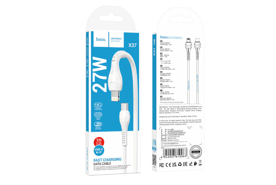 Cable de carga Tipo C a Lightning Hoco X37 27w 1 metro