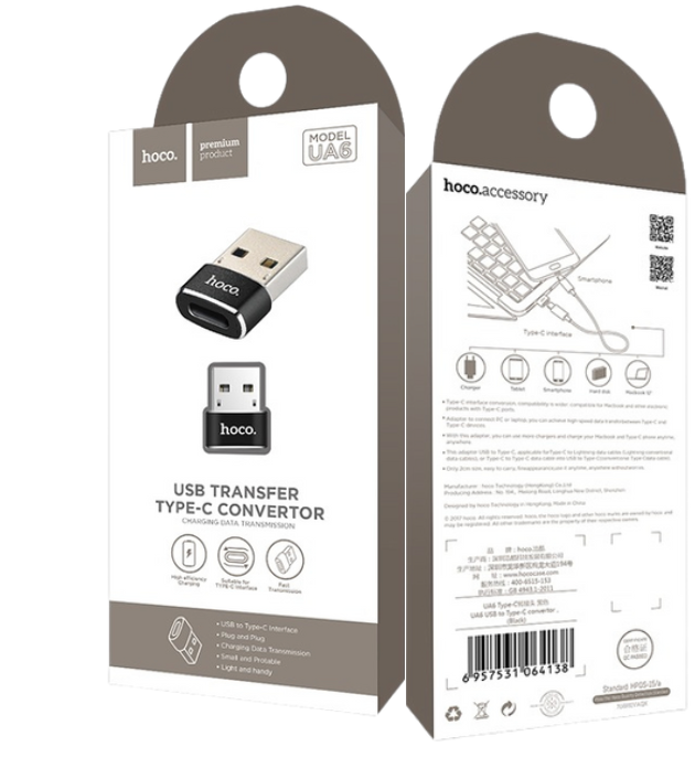 Adaptador Hoco UA6 convertidor de USB a Tipo C