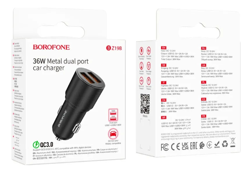 Cargador para auto 18w BOROFONE BZ19B