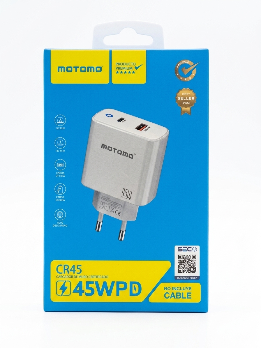Cargador rápido MOTOMO CR45 45W PD + QC (Certificación SEC)