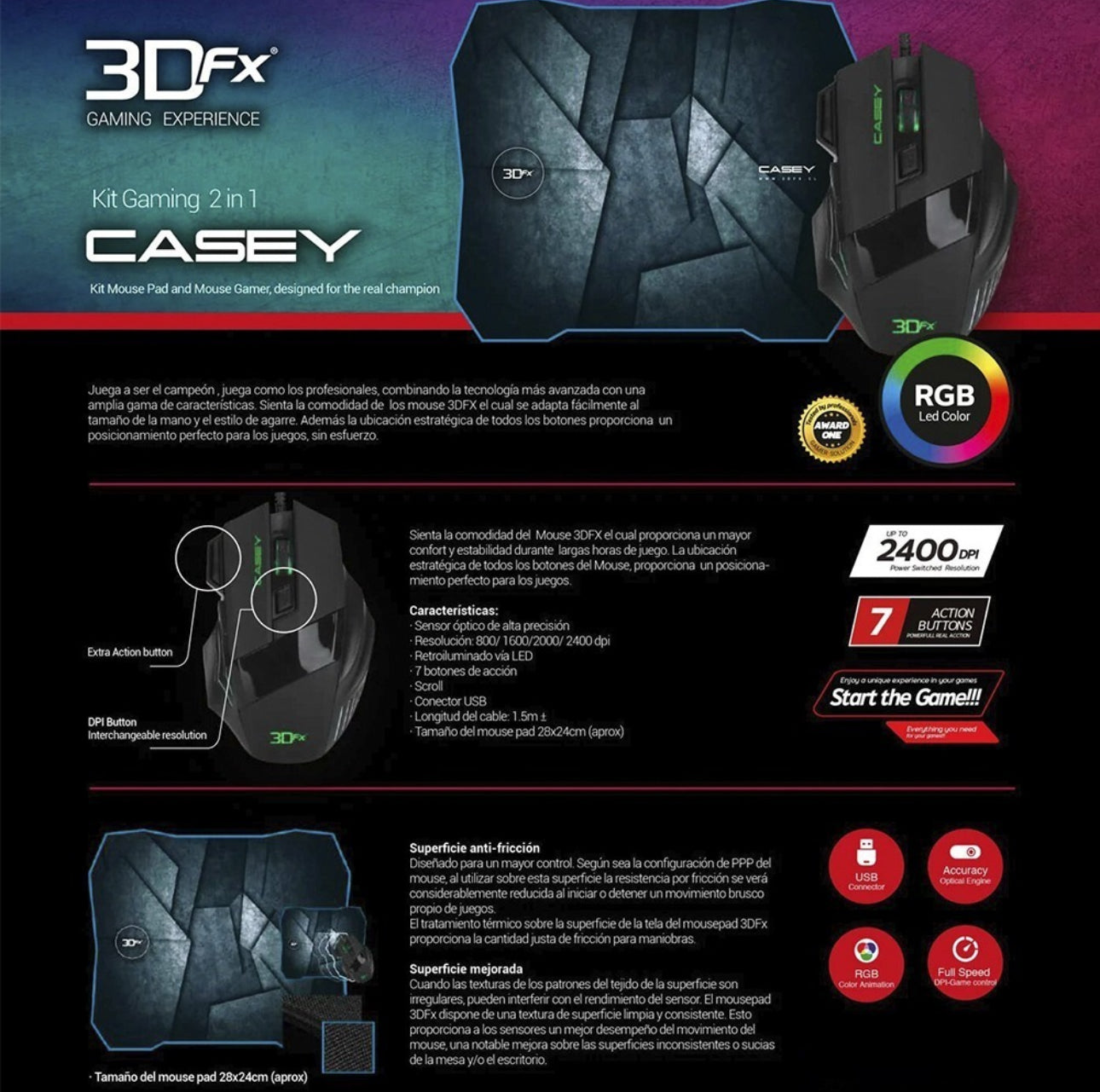 Kit Gamer 2 En 1 Mouse Y Mousepad 3DFX