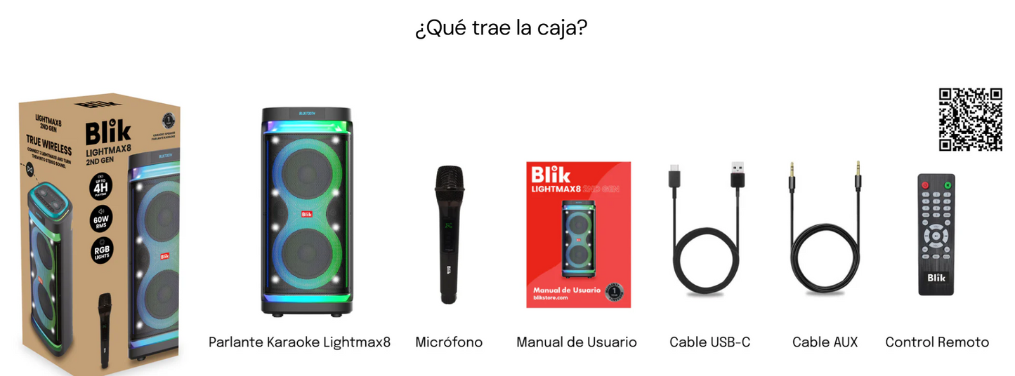 Parlante Bluetooth Karaoke Con Micrófono Blik Lightmax8