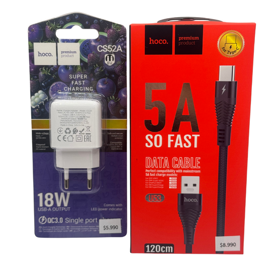 Cargador tipo C hoco CS52A 18w cable reforzado