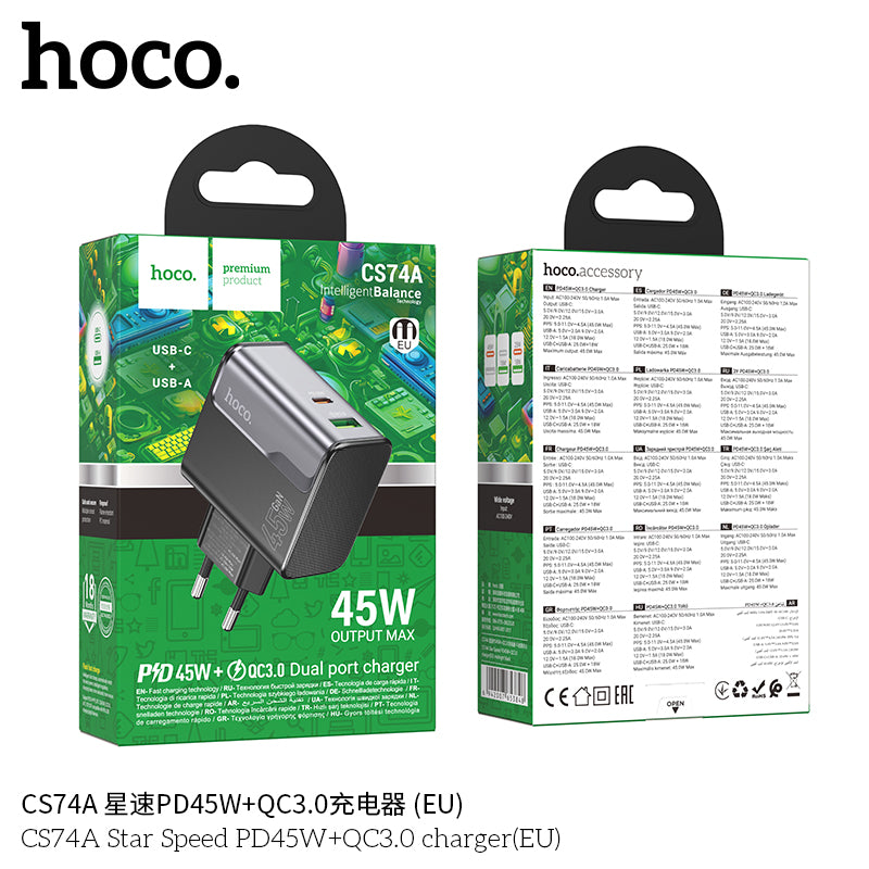 Cargador Carga Super Rapida Hoco Cs74a 45w Tipo C Usb