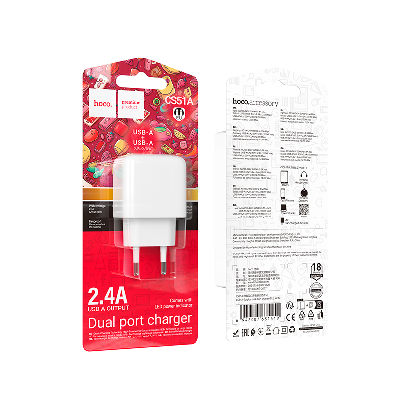 Cargador dual USB Hoco CS51A 12w