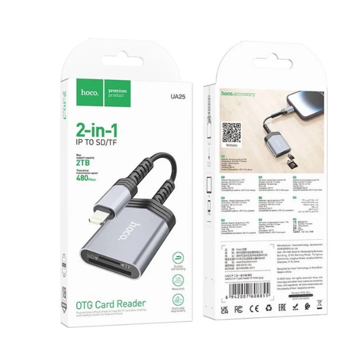 Lector de tarjetas SDFT Hoco UA25 LIGHTNING 2TB 480Mbps