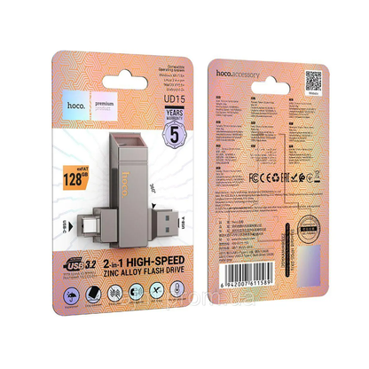 Pendrive Dual Tipo C Usb 3.0 Hoco Ud15 128 Gb Metal