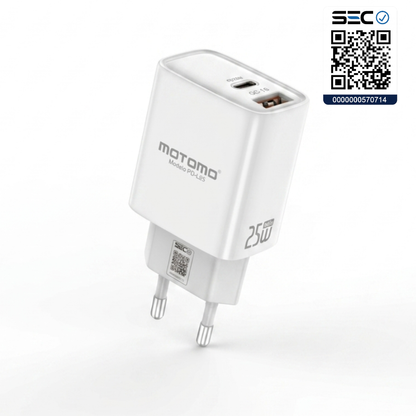 Cargador rápido MOTOMO PD-L25 GaN 25W USB-C + USB-A (Certificación SEC)