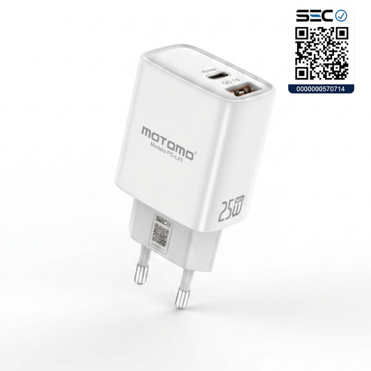 Cargador rápido MOTOMO PD-L25 GaN 25W USB-C + USB-A (Certificación SEC)