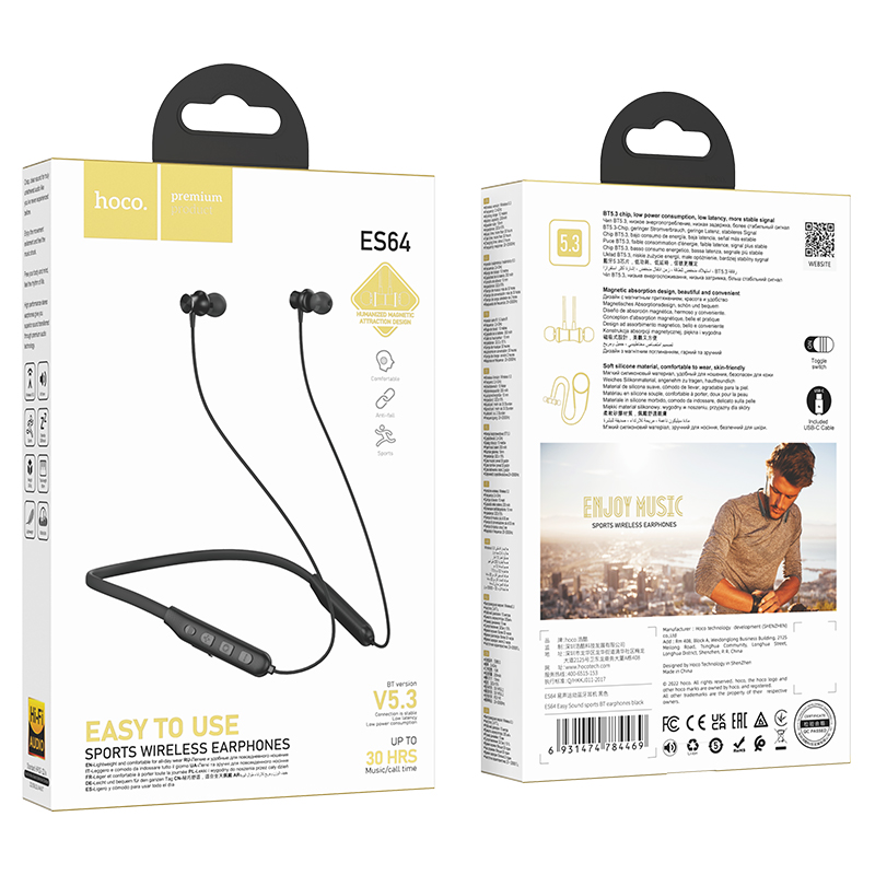 Audífonos Bluetooth Hoco Es64 Easy Sound Sports negro