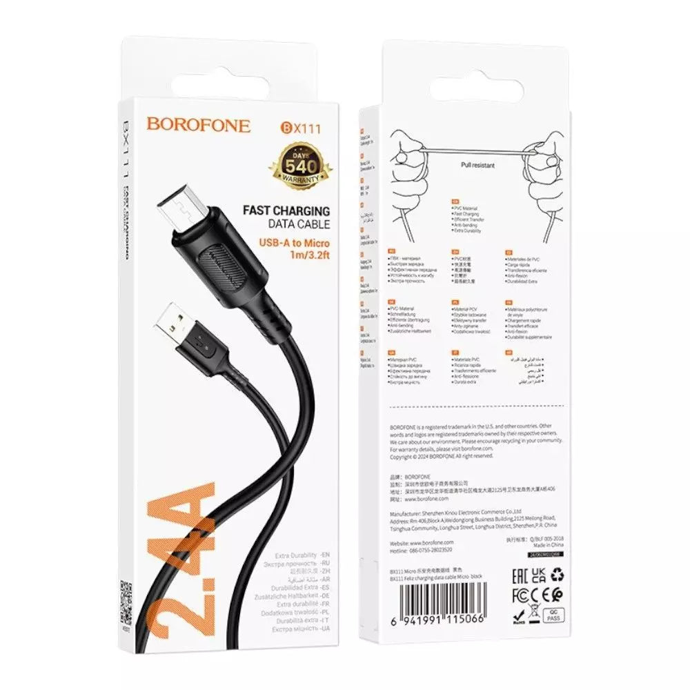 Cable de carga Micro USB Borofone BX111 2.4A 1 metro