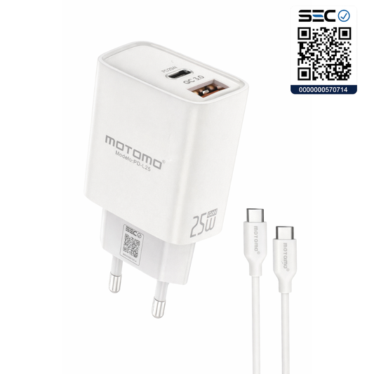 Cargador Rápido Tipo C GaN Motomo PD-L25 25W, Certificación SEC