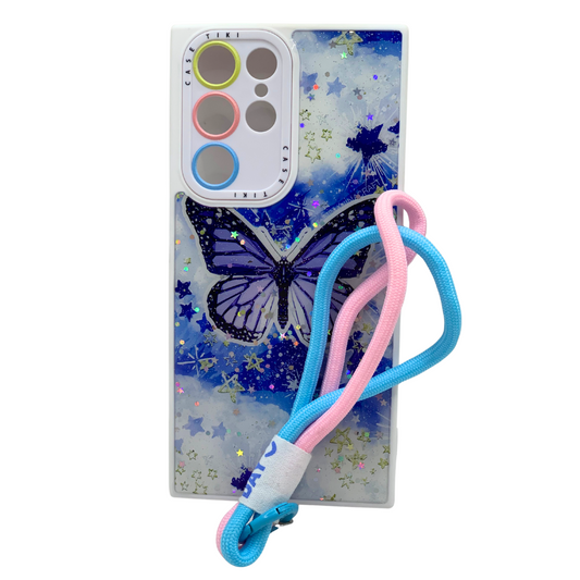 Funda con Mariposa y Correa para Samsung S22 Ultra