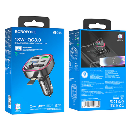 Bluetooth de Auto Borofone Bc48 Rgb 18w Qc 3.0 Negro