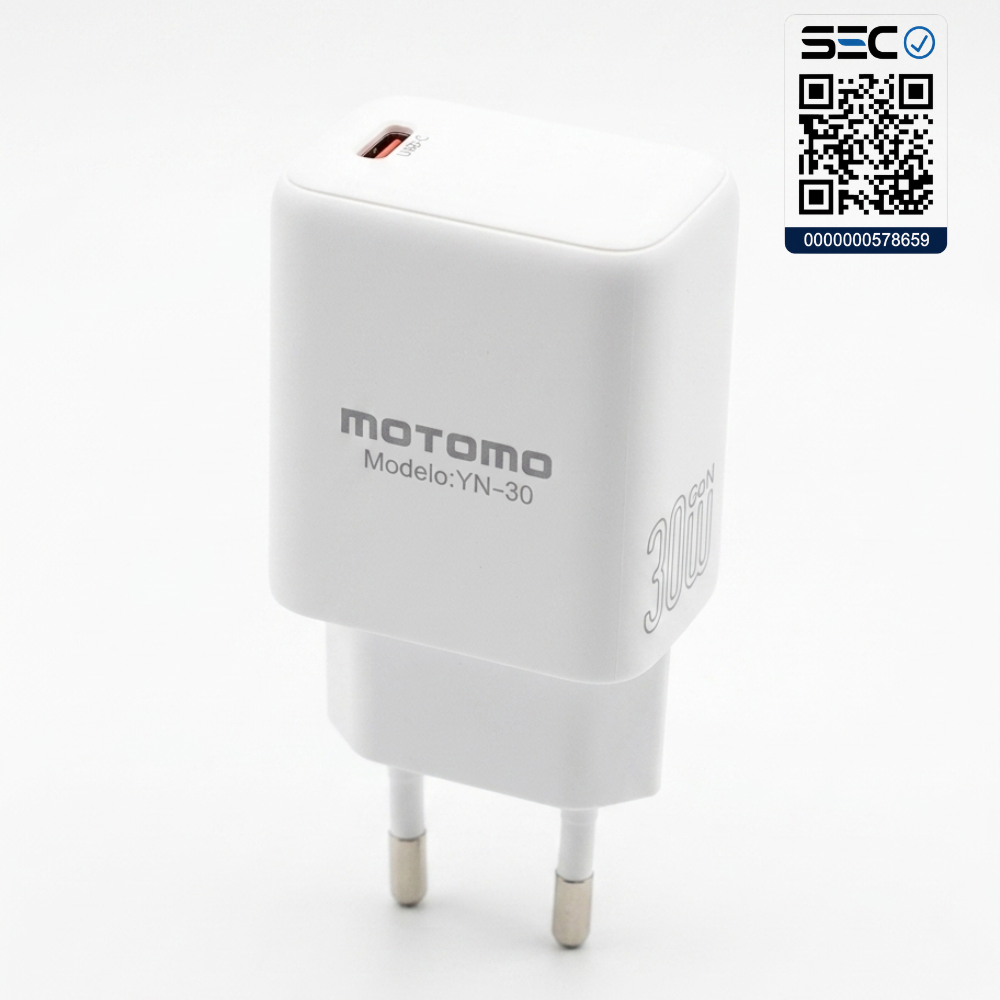 Cargador rápido MOTOMO MO-YN-30 GaN 30W USB-C (Certificación SEC)