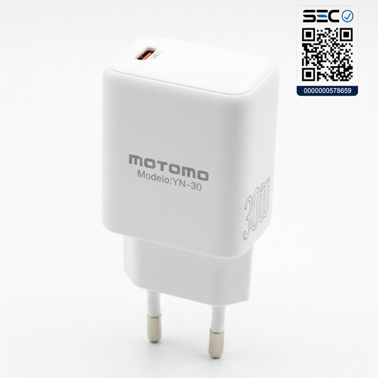 Cargador rápido MOTOMO MO-YN-30 GaN 30W USB-C (Certificación SEC)
