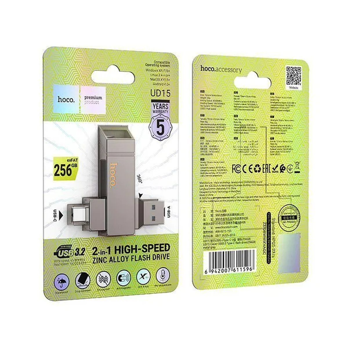 Pendrive Dual Tipo C Usb 3.2 Hoco Ud15 256GB