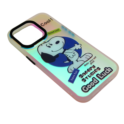 Carcasa para iPhone 15 Pro de Snoopy Tornasol Antigolpes, Diseño Brillante
