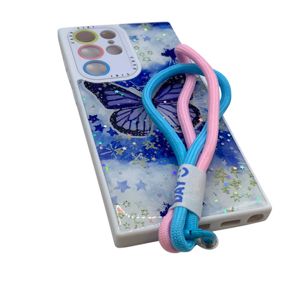 Funda con Mariposa y Correa para Samsung S22 Ultra