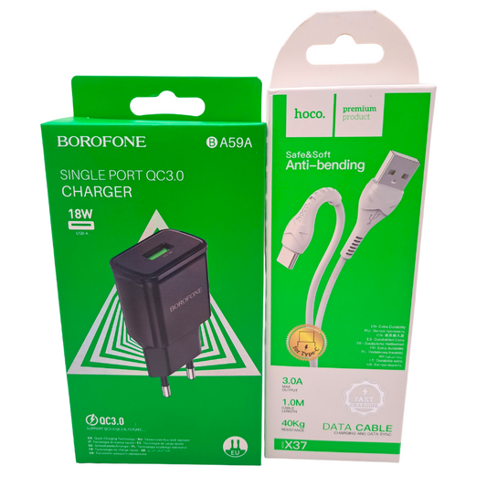 Cargador tipo C 18w Q.C 3.0 borofone BA59A - Hoco X37