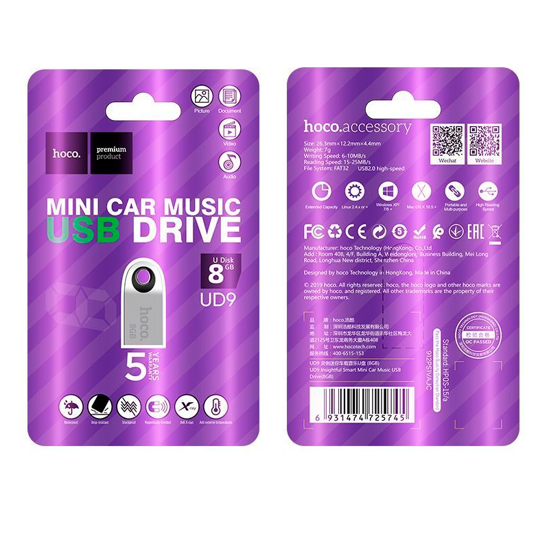 Pendrive Unidad Flash Usb 2.0 Hoco Ud9 8Gb