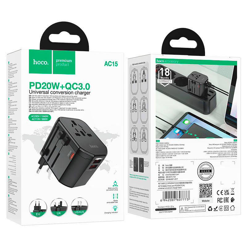 Adaptador Viajero Universal Hoco AC15 Walker Pd20w