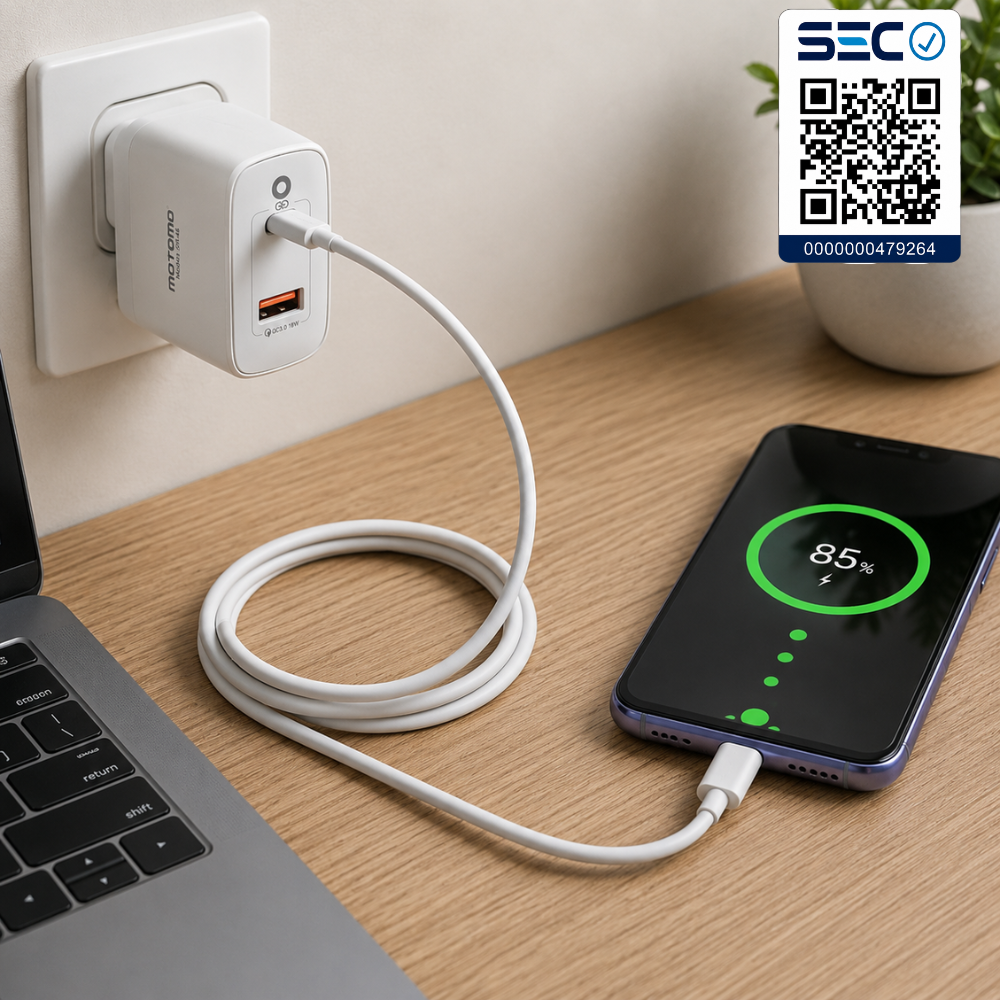Cargador Rápido MOTOMO 45W PD con Cable Tipo C a Tipo C (Certificación SEC)