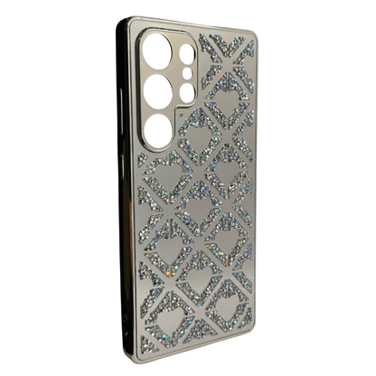 Carcasa para S25 Ultra con Efecto Espejo y Corazones Diamantados