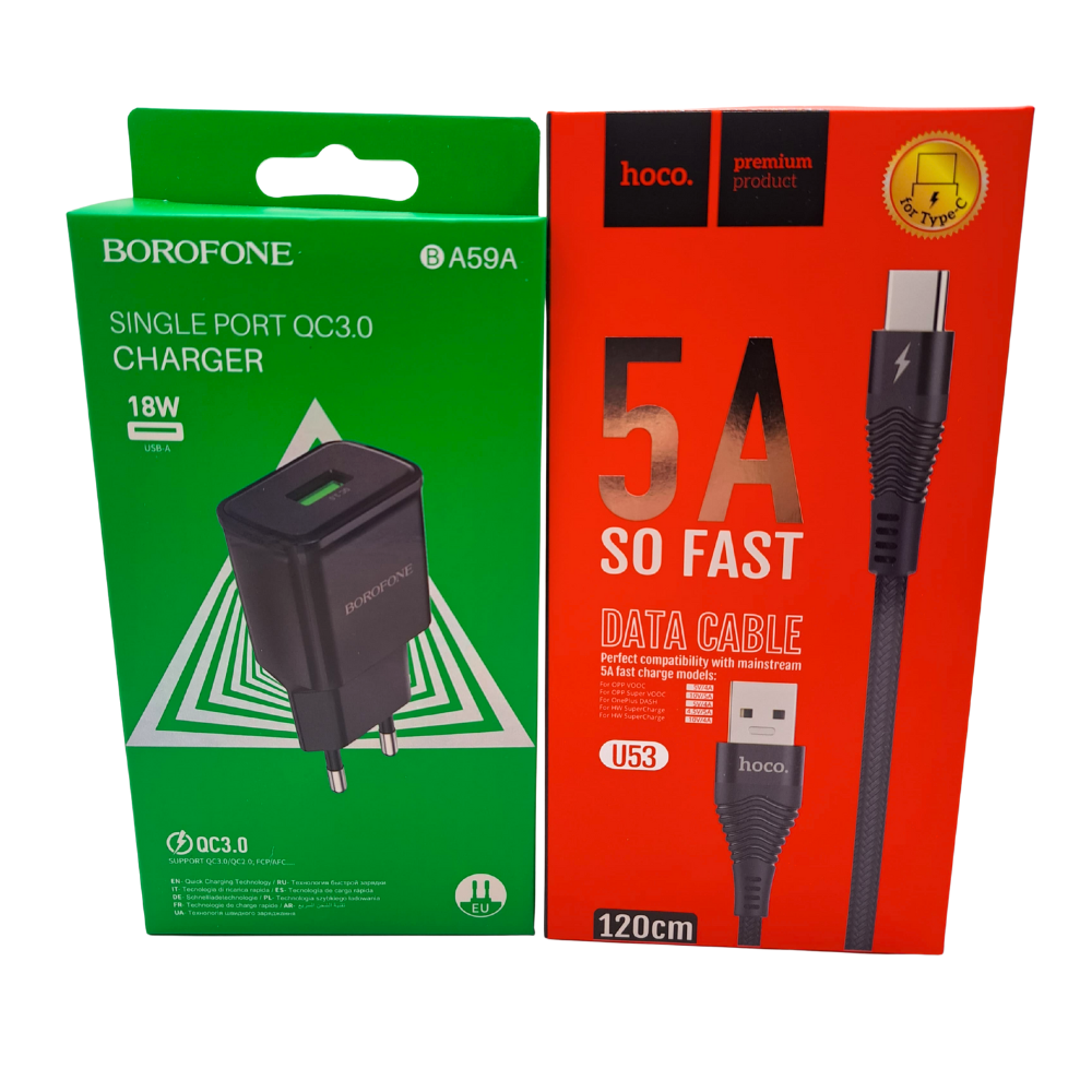 Cargador tipo C 18w Q.C 3.0 borofone BA59A - Hoco U53