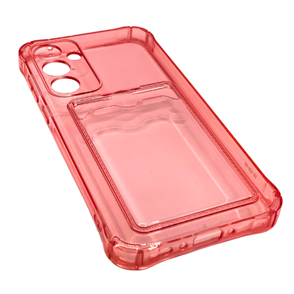 Funda Tarjetero Samsung A35 - Carcasa Transparente Rosa con Ranura para Tarjetas