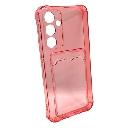 Funda Tarjetero Samsung A35 - Carcasa Transparente Rosa con Ranura para Tarjetas
