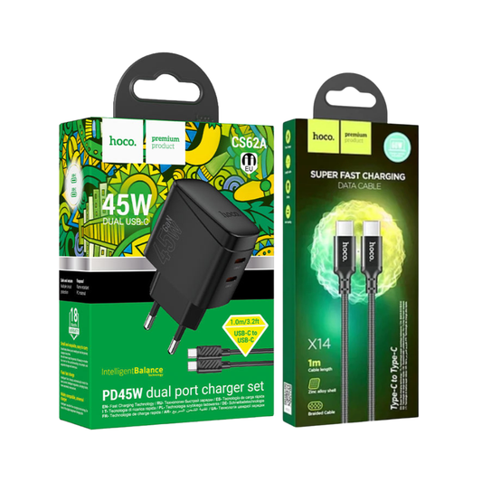 Cargador Rápido Dual USB-C HOCO CS62A | 45W Total