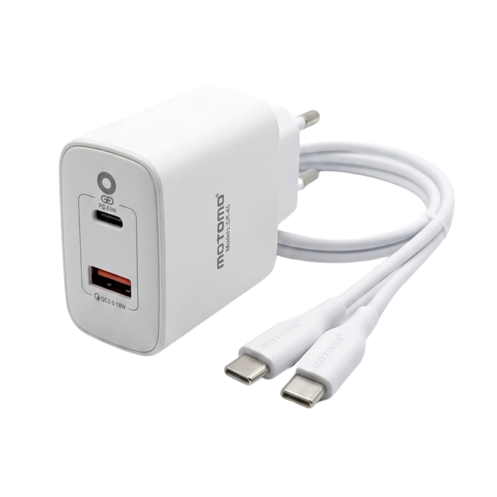 Cargador Rápido MOTOMO 45W PD con Cable Tipo C a Tipo C (Certificación SEC)