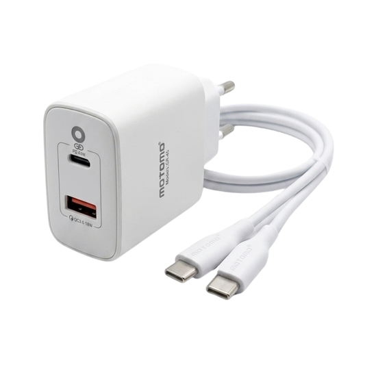 Cargador Rápido MOTOMO 45W PD con Cable Tipo C a Tipo C (Certificación SEC)