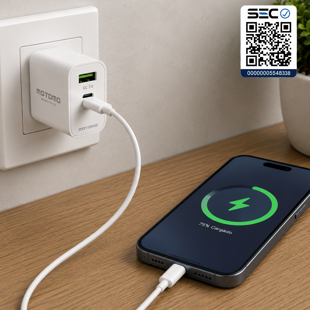 Cargador Rápido 20W con Cable tipo C a tipo C Certificación SEC Motomo PD-L20