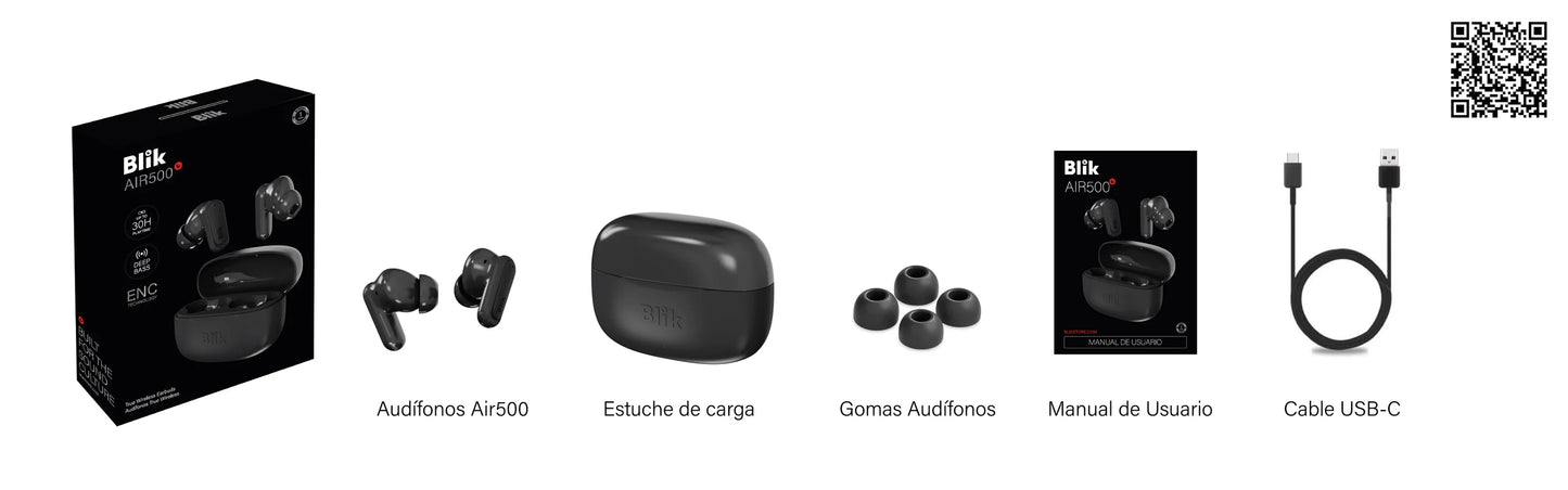 Audifonos Bluetooth Inalámbricos Blik Air500 Negro 30 hrs