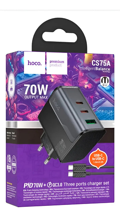 Cargador HOCO CS75a 70W 3 puertos USB-C mas 1 USB mas cable