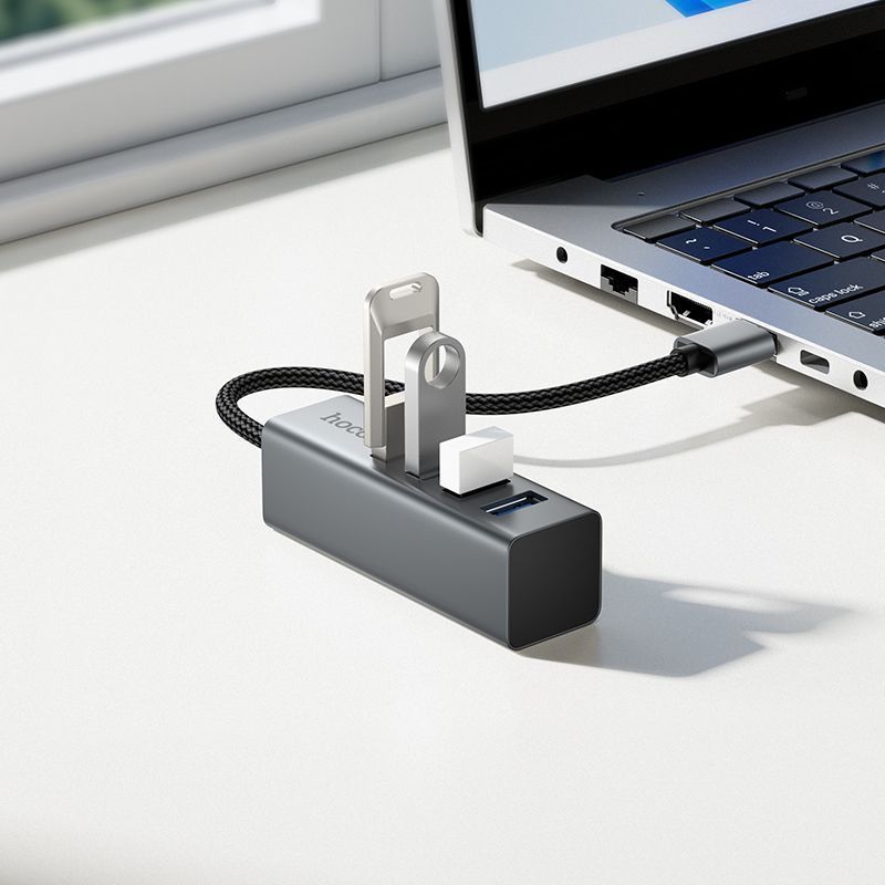 Adaptador Hub Hoco Hb1b Usb 4 en 1 Usb 3.0 Gris