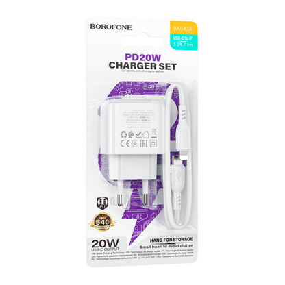 Cargador Borofone Bas43a 20w Tipo C mas Cable Lightning